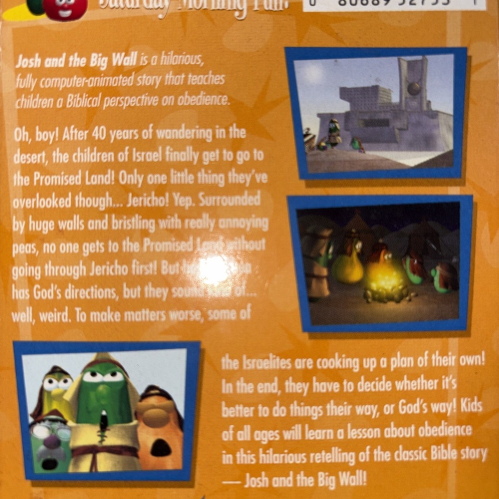 VeggieTales Josh And The Big Wall (Obedience) VHS Slipcover Tested & Working!! - Picture 3 of 5